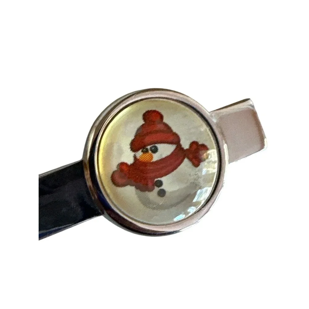 Snowman Design Silver Tie Clip Christmas Holiday